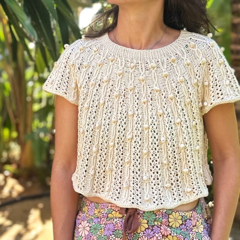 Patrón punto camiseta verano algodon Oskia tee knitting pattern summer top lace calados