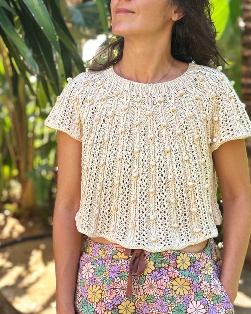 Patrón punto camiseta verano algodon Oskia tee knitting pattern summer top lace calados