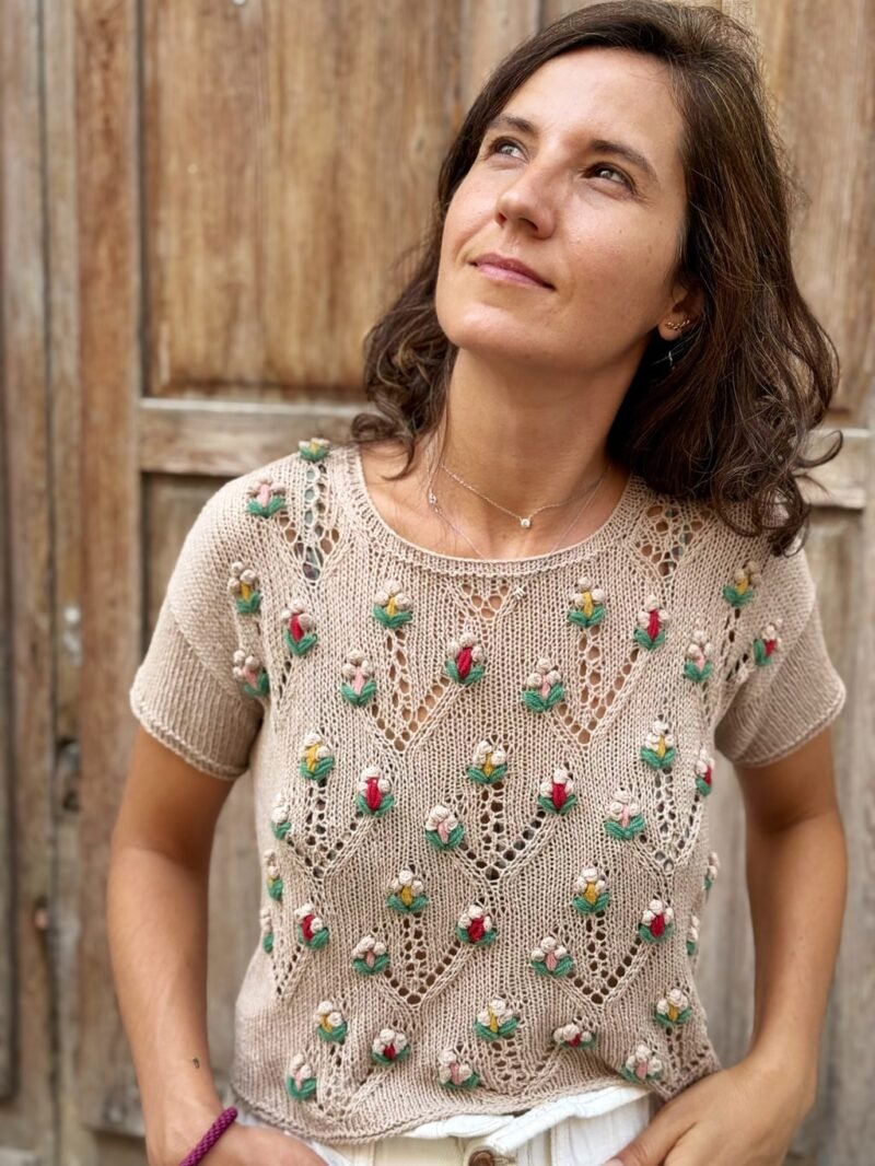 Silvestria top verano calados patron punto knitting pattern lacework seda silk bordado embroidery