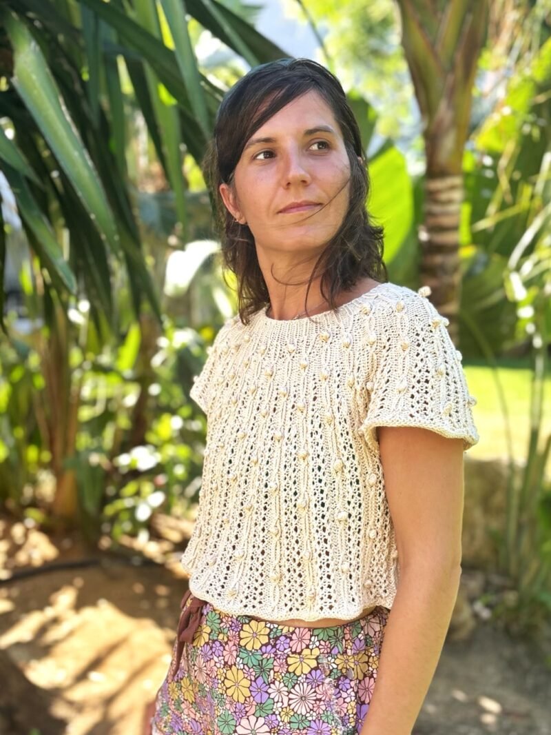 Patrón punto camiseta verano algodon Oskia tee knitting pattern summer top lace calados