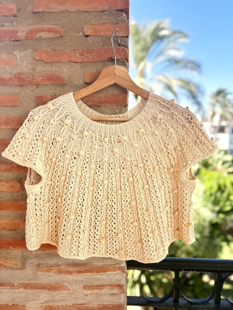 Patrón punto camiseta verano algodon Oskia tee knitting pattern summer top lace calados
