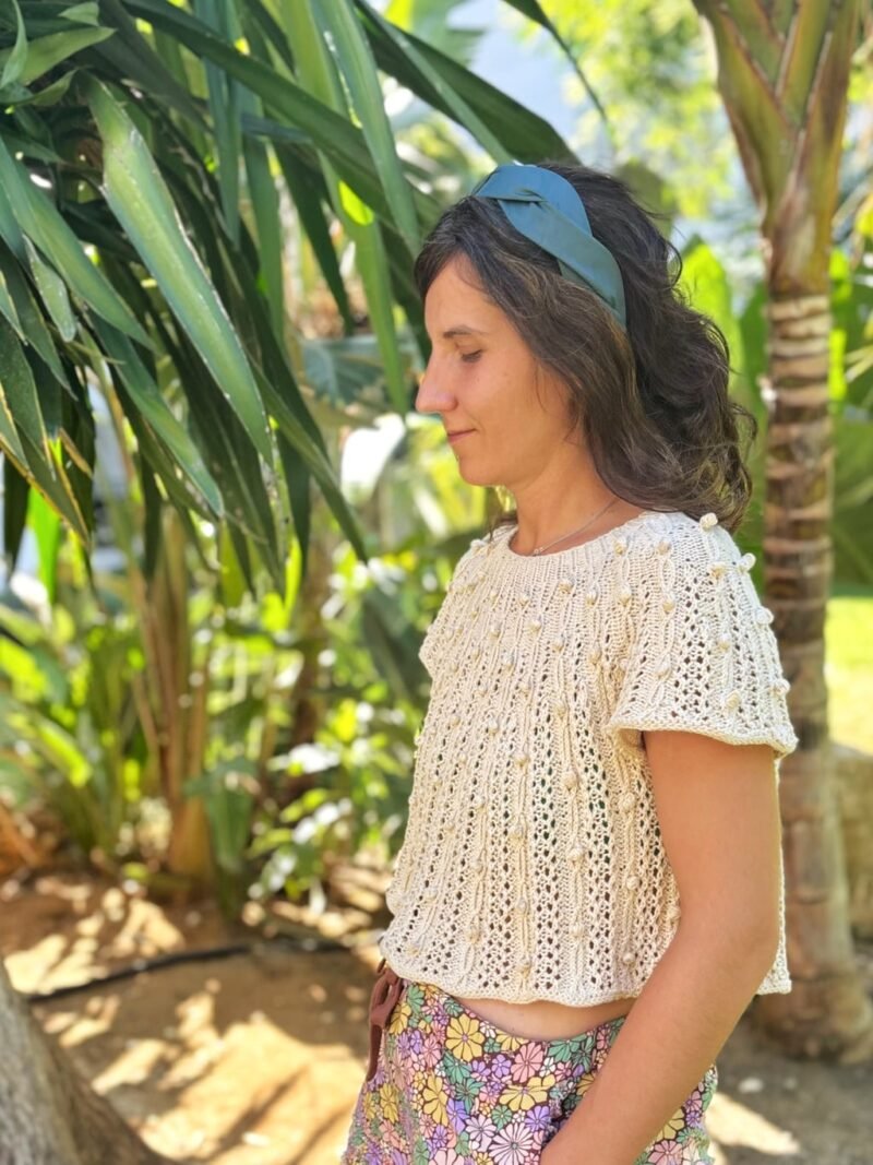 Patrón punto camiseta verano algodon Oskia tee knitting pattern summer top lace calados